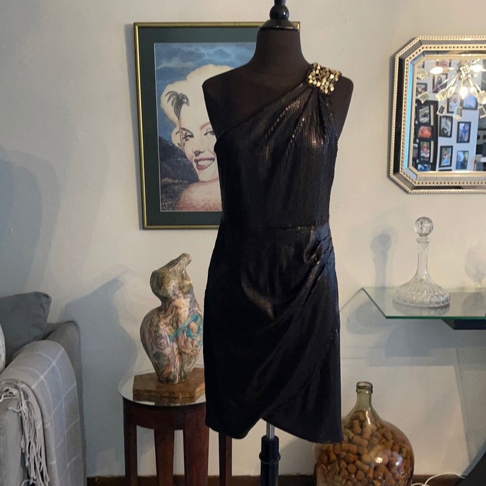 Black One Shoulder Dress.